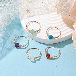 Anelli da dito rotondi con perline miste naturali e sintetiche&nbsp;RJEW-JR00725