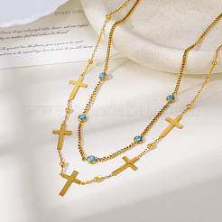 Collares de doble capa con cadena de eslabones cruzados de acero inoxidable 304 para mujer&nbsp;WGC9DBF-01