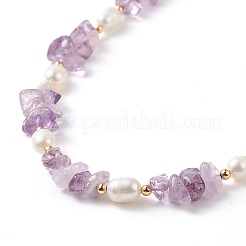 Scaglie di ametista naturale e collana di perle di perle&nbsp;NJEW-JN04008-03