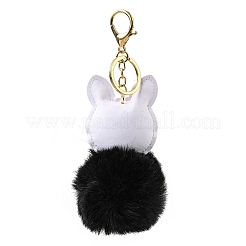 Schlüsselanhänger aus Rex-Kaninchenfell-Kugel und Fuchs-Anhänger aus PU-Leder&nbsp;KEYC-K018-04KCG-03