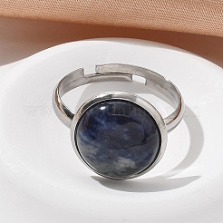Bagues demi-rondes en sodalite naturelle&nbsp;RJEW-M062-01P-09