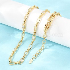 Collar de cadena de eslabones ovalados con circonita cúbica pavé de latón de 5 mm&nbsp;NJEW-D324-01G-01