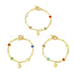 Handgefertigte Armbänder aus Messing und Glasgliedern mit Herzanhänger und zwei Verschlüssen&nbsp;BJEW-JB14260