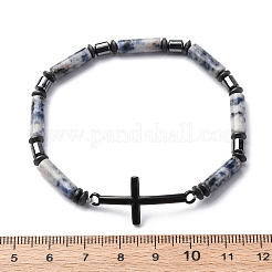 Säule natürliche blaue Fleck Jaspis Perle Stretch-Armbänder&nbsp;BJEW-F493-03EB