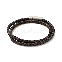 Wickelarmband aus geflochtenem Mikrofaser-Leder mit Doppelschlaufen und Magnetverschluss aus Edelstahl 304 für Männer und Frauen&nbsp;BJEW-C021-25P
