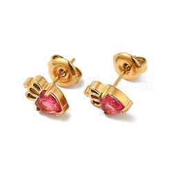 Orecchini a forma di cuore con corona e strass placcati ioni (ip)&nbsp;EJEW-Q704-01G