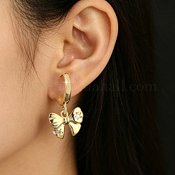 Pendientes colgantes de aro con lazo y micro pavé de circonita cúbica de latón para mujer&nbsp;WG84F56-01
