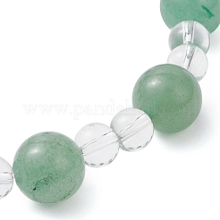 Bracelets extensibles à perles rondes en aventurine verte naturelle et cristal de quartz synthétique&nbsp;BJEW-JB12246-03