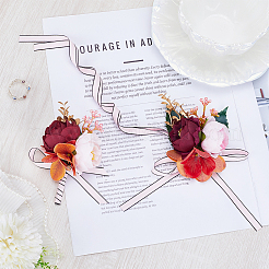 2 Stück 2 Stil Seidenstoff & Kunststoff Kunstblume Handgelenk Corsage & Corsage Boutonniere&nbsp;AJEW-CP0007-26A