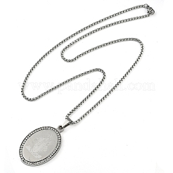 201 Edelstahl Kristall Strass Religion Jungfrau Maria oval Anhänger Box Kette Halsketten&nbsp;LS-NJEW-D089-04P