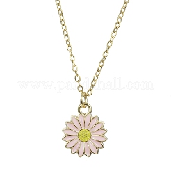 Halskette mit Sonnenblumenanhänger aus Emaillelegierung mit Ketten aus 304er Edelstahl&nbsp;NJEW-JN04412-01