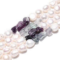 Natürliche violette Fluorit-Nuggets und Stränge aus natürlichen Süßwasser-Zuchtperlen&nbsp;PEAR-N023-01A-08