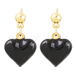 Pendientes colgantes de latón esmaltado con forma de corazón para el Día de San Valentín&nbsp;EJEW-Z164-19G-03