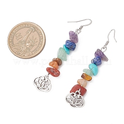 Chakra natürlicher roter Aventurin & roter Jaspis & Amethyst & Lapislazuli & grüner Aventurin & Tigerauge & synthetischer Türkis Ohrhänger&nbsp;EJEW-JE06648-02