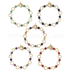 Bracciali da donna con anelli aperti in ottone e pietre preziose miste naturali&nbsp;BJEW-JB14116