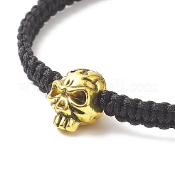 4 Stück 4-farbiges Armbandset mit geflochtenen Perlen aus synthetischem Hämatit und Totenkopflegierung aus Legierung&nbsp;BJEW-JB09215