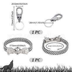 Weizenkettenarmbänder aus Wolfslegierung und Verschlüsseanhänger-Sets aus Edelstahl mit Totenkopf&nbsp;SJEW-GA0001-04