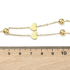 Colliers pendentifs en forme de cœur en acier inoxydable 304 avec placage ionique (IP) et perles rondes en acier inoxydable 201&nbsp;NJEW-D269-03G