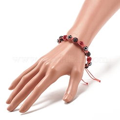 Bracelet de perles tressées en hématite synthétique et pierre de lave naturelle avec boule de disque en strass&nbsp;BJEW-JB07895