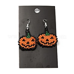 Boucles d'oreilles jack-o-lanterne tressées en graines de verre&nbsp;EJEW-B012-08
