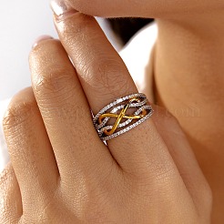 Fingerringe aus Messing mit Mikropavé-Kubikzirkonia für Damen&nbsp;RJEW-Z146-01GP