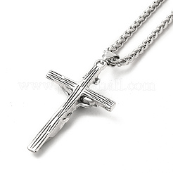 Collier en alliage crucifix croix pandant avec chaînes de blé&nbsp;NJEW-K245-002P