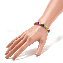 Pulsera elástica con cuentas de calavera de turquesa sintética (teñida)&nbsp;BJEW-JB08054
