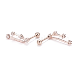 Latón micro pave aretes de circonita cúbica transparente&nbsp;EJEW-F258-01K-RG