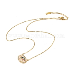 Collane con ciondolo ovale a forma di stella in ottone micro pavé di zirconi cubici&nbsp;NJEW-R018-04G-02