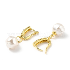Aretes de aro colgantes de perlas de plástico con circonita cúbica transparente&nbsp;EJEW-A070-05G