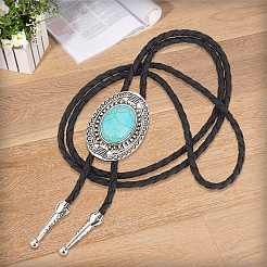 1 Stück ovaler Anhänger aus Legierung und synthetischem Türkis mit schwarzem PU-Lederband im Boho-Stil (Lariat-Halskette)&nbsp;NJEW-GF0001-23