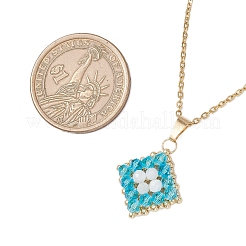Colliers avec pendentif en pierre de lune arc-en-ciel naturelle et perles de verre faites à la main en forme de losange&nbsp;NJEW-MZ00124-03
