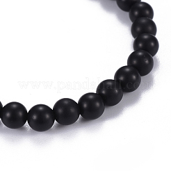 Braccialetti elasticizzati con agata nera naturale (tinta) e perline di ametista&nbsp;BJEW-JB04219-03