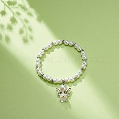 Bracelet extensible en perles d'imitation de verre et de plastique avec breloque fée en alliage pour femme&nbsp;BJEW-JB08704