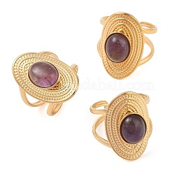 Anillos ovalados de amatista natural&nbsp;RJEW-Z057-14G-03