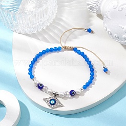 Pulseras de cuentas trenzadas de jade de Malasia de color azul teñido natural y perlas de concha redonda&nbsp;BJEW-JB10718-02