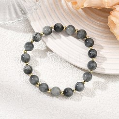 Pulseras elásticas de ojo de halcón natural y cuentas redondas de latón para mujeres y hombres&nbsp;BJEW-JB13858