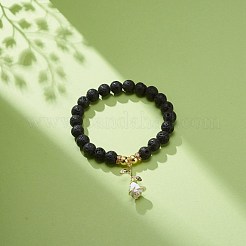 Bracciale elasticizzato con perline in pietra lavica naturale ed ematite sintetica&nbsp;BJEW-JB08689-02