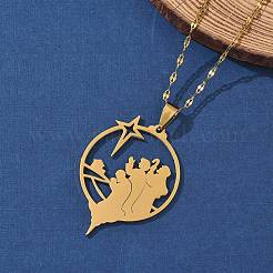 Colliers pendentifs en acier inoxydable 201 avec étoile creuse et prière pour le Ramadan et l'Aïd Moubarak&nbsp;NJEW-D318-04G