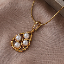 Colliers pour femmes avec pendentif en forme de larme en acier inoxydable 304 et perle d'imitation&nbsp;BY5835
