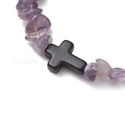 Stretch-Armbänder aus natürlichem Amethystsplitter für Frauen und Männer&nbsp;BJEW-JB11341-08