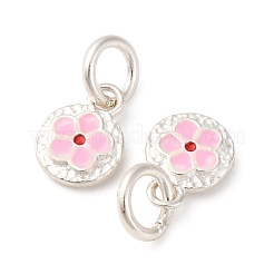 Feinsilberperle rosa Emaille flach rund mit Blumenanhängern&nbsp;STER-A047-04A-S