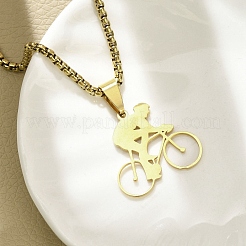 Colliers à chaîne en acier inoxydable 201 avec pendentif en forme de vélo&nbsp;NJEW-H055-01G