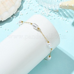 Braccialetti a maglie con perline ovali in plastica ABS e perle&nbsp;BJEW-JB14041-02