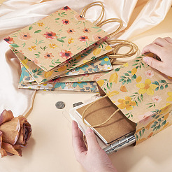 6 pièces 3 styles de sacs à main en papier kraft imprimé fleur&nbsp;ABAG-TA0001-52