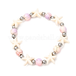5 Stück runde & Seesterne synthetische türkisfarbene Perlen & Messingperlen Stretch-Armband-Sets&nbsp;BJEW-JB12417