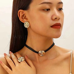 Spiralförmige runde Legierung mit Kunstleder-Halsband & Ohrstecker & Ring-Sets für Damen&nbsp;FS-WG641D5-05