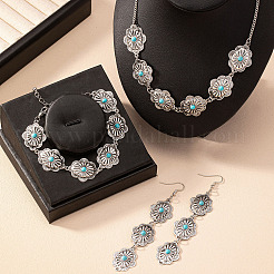 Halsketten mit ovalen Anhängern aus Legierung und synthetischem Türkis&nbsp;FS-WGAAC5F-01