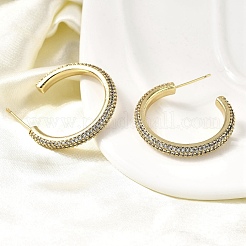 Pendientes de botón en forma de C de latón con circonitas cúbicas transparentes&nbsp;EJEW-L261-026G