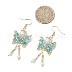 Pendientes colgantes de mariposa con cuentas de vidrio bicónico facetadas y copos de nieve&nbsp;EJEW-MZ00429-05